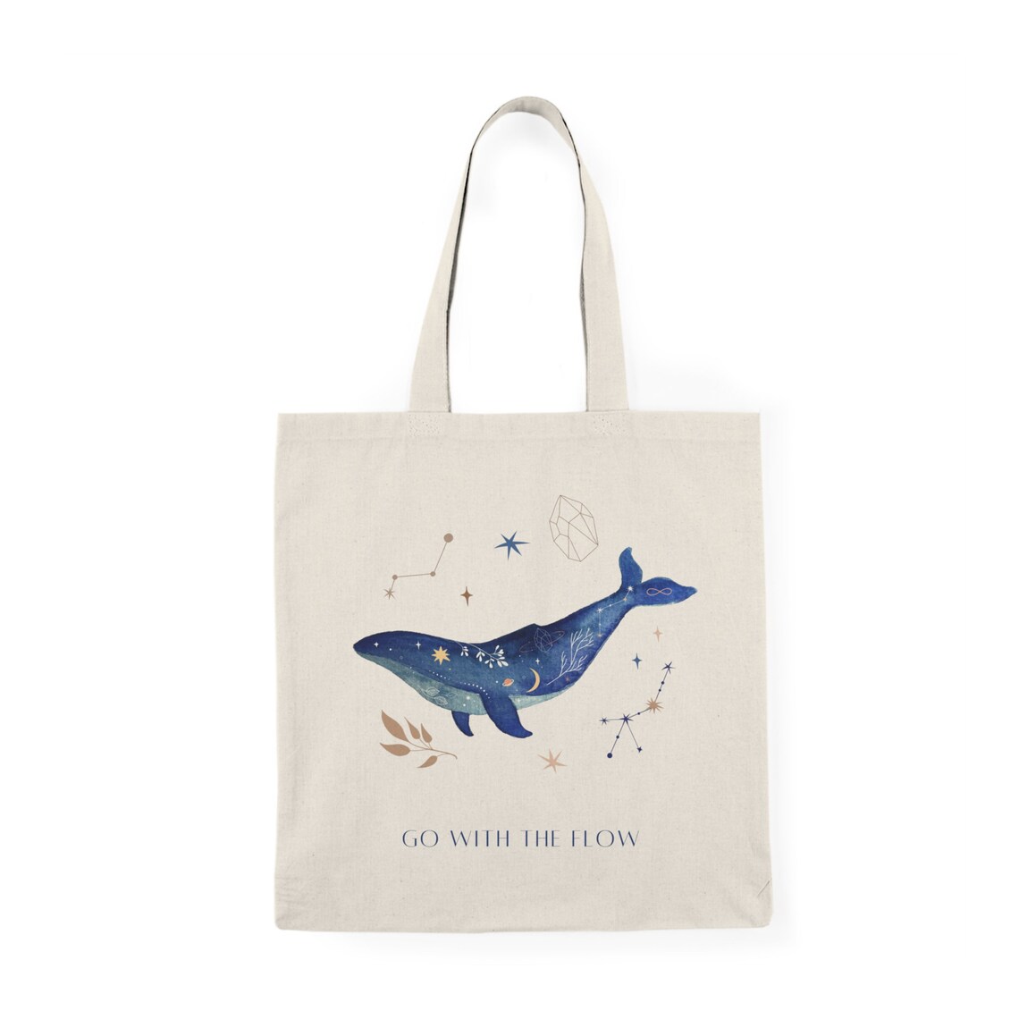 Embark on a Cosmic Voyage with Our “Go with the Flow” Whale Tote Bag