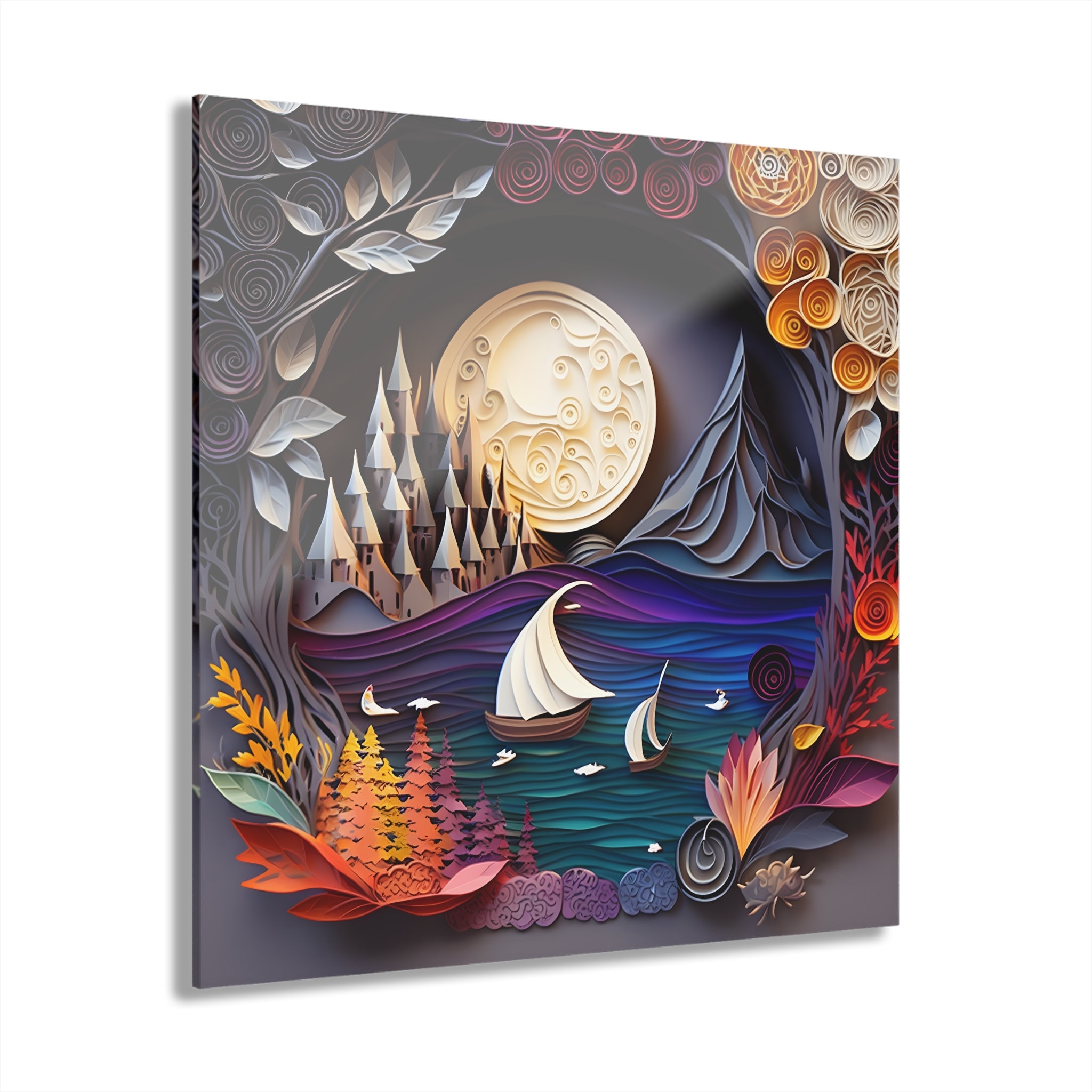 Moonlit Sail: An Enchanting Acrylic Wall Art for Your Home