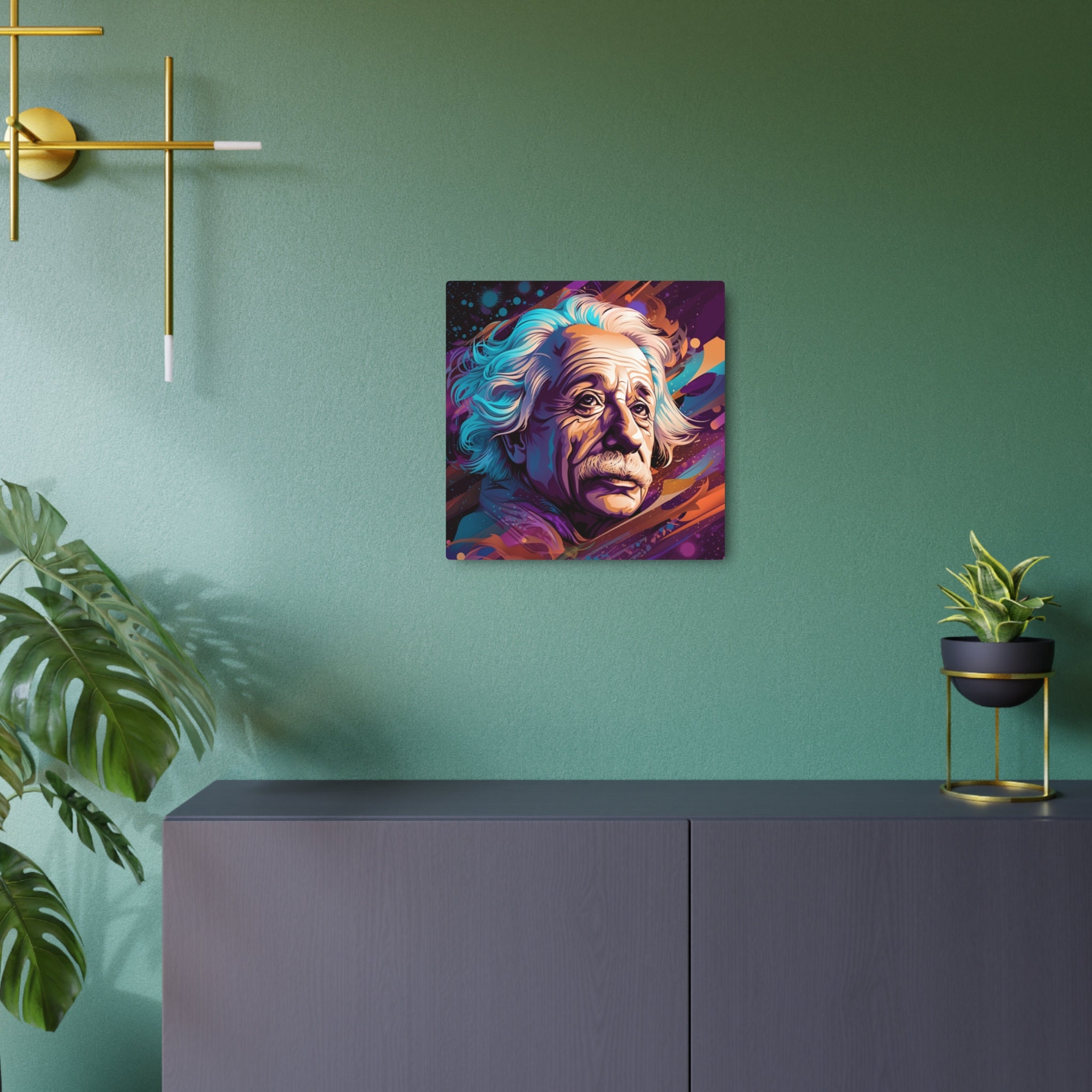 Einstein’s Colorful Genius: A Metal Art Sign for the Modern Thinker