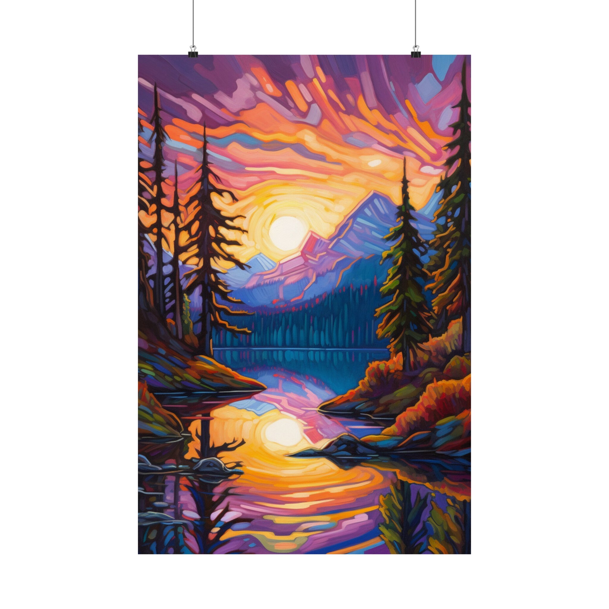 Premium Matte Vertical Poster Featuring a Majestic Mountain Range at Sunset