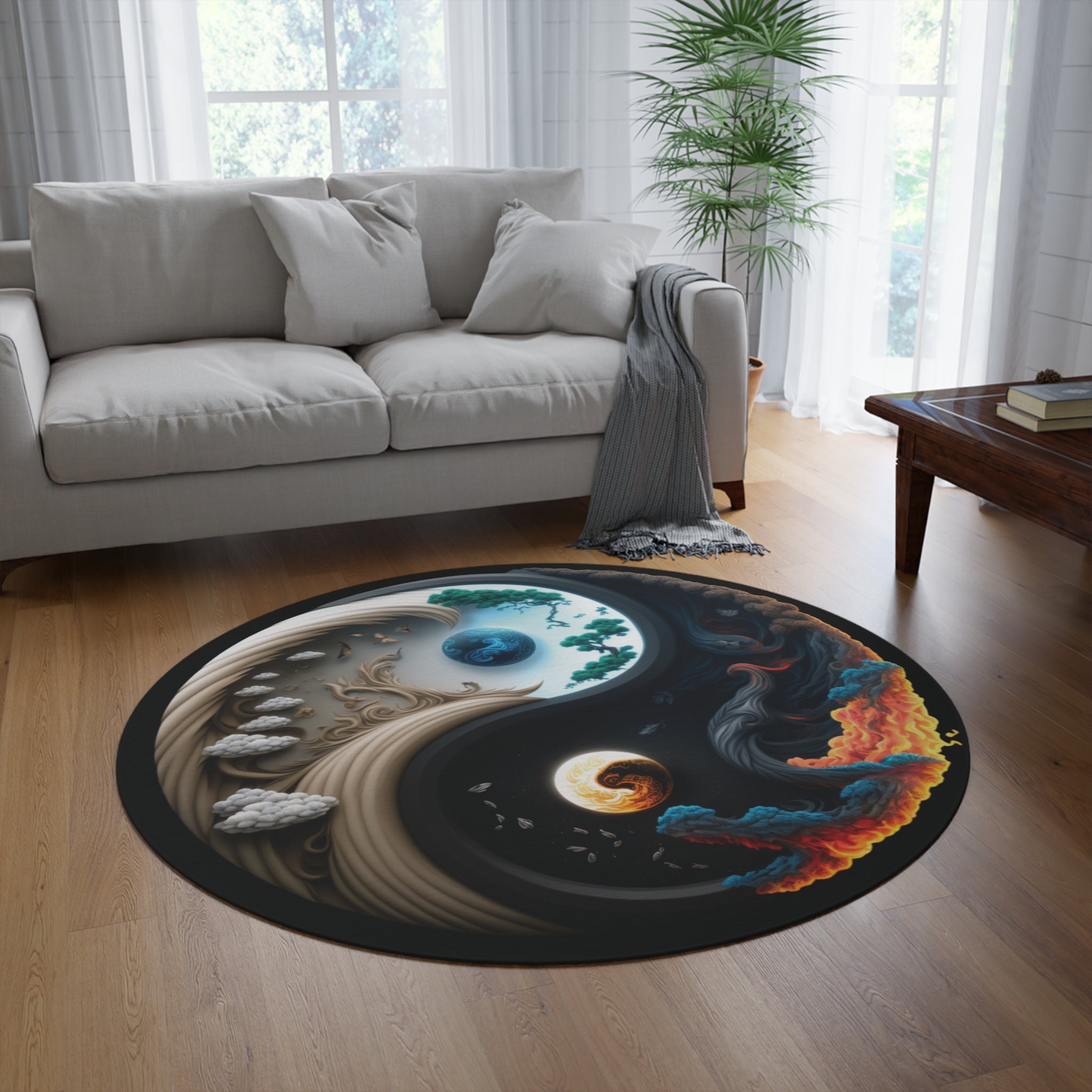 Artistic Round Rugs Featuring Yin-Yang Symbol