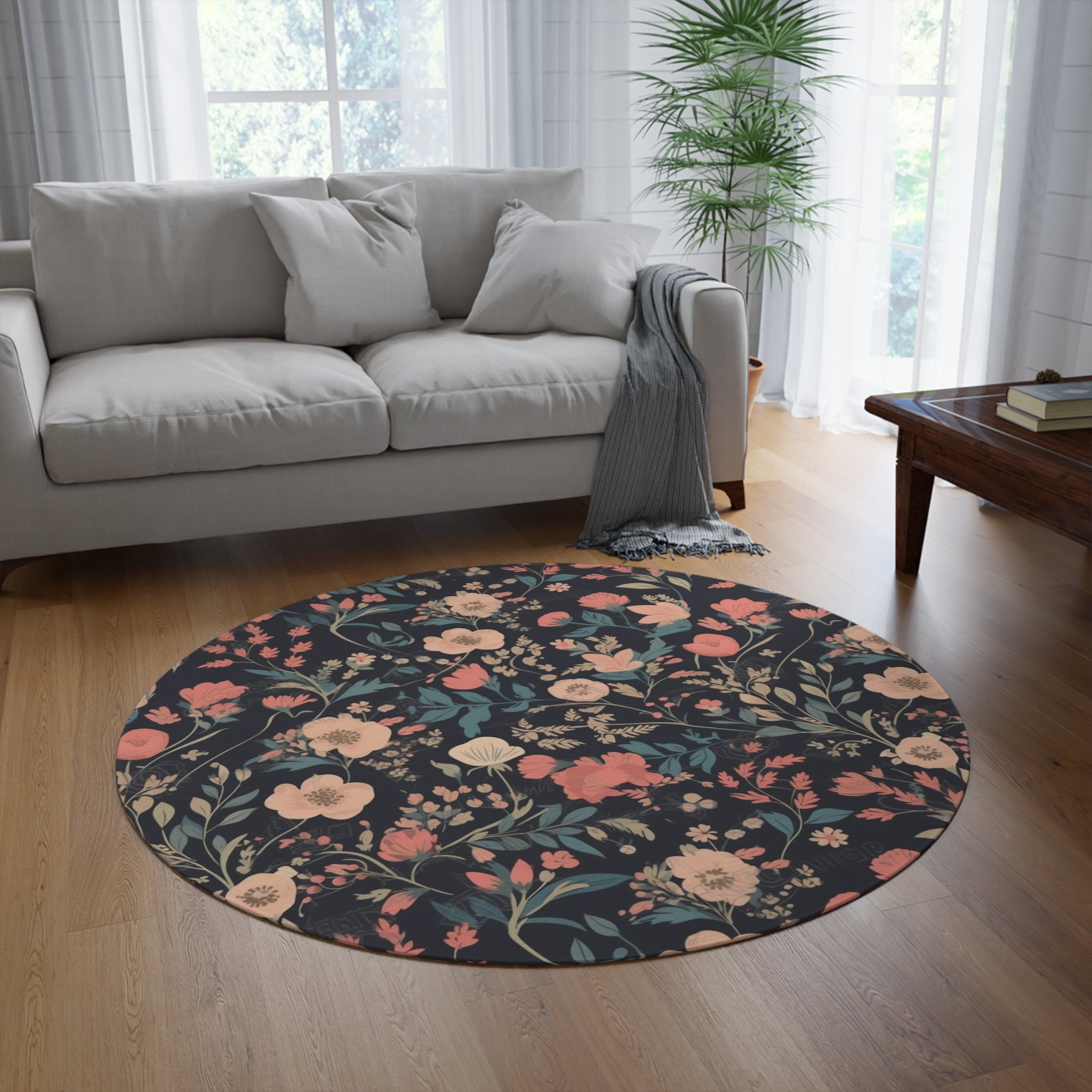 Exquisite 60-inch Round Decorative Floral Rug