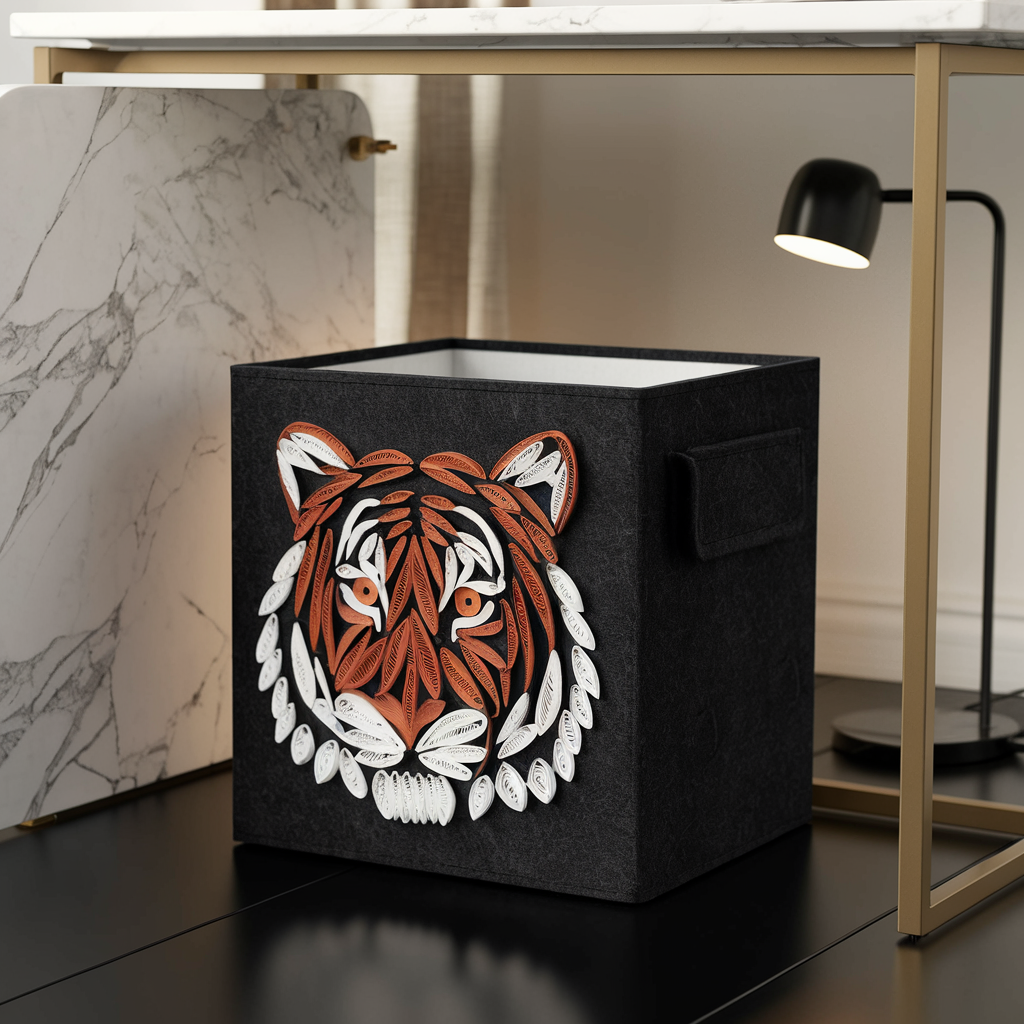 Stylish Storage Meets Artistry: Elevate Your Space with Our Felt Quilled Tiger Storage Box