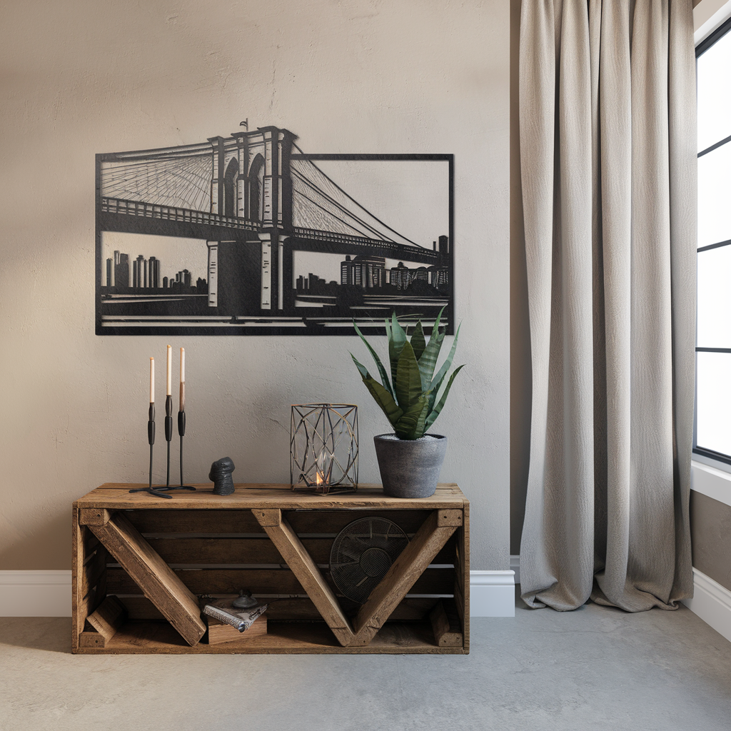 Elevate Your Urban Oasis: Styling the Vintage Brooklyn Bridge Metal Art for a Modern Space